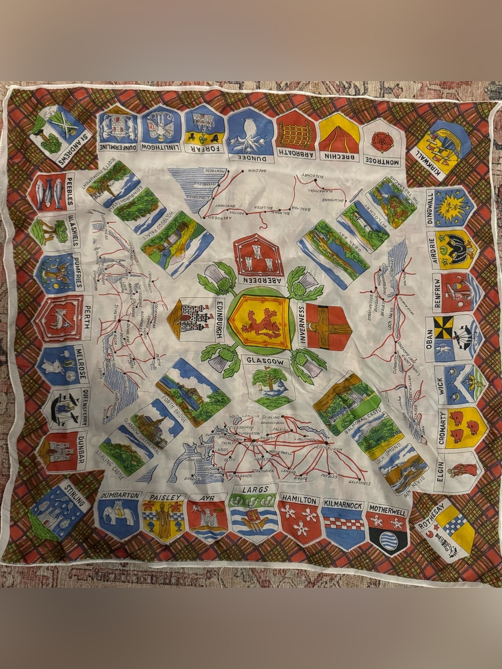 Vintage Scott land Scottish souvenir Map Silk Scarf